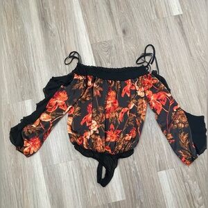 Free People Black and Red Floral Bodysuit